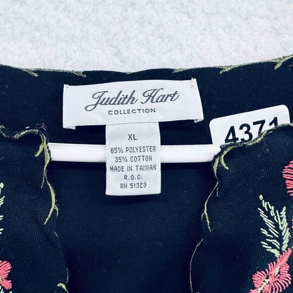 Judith Hart Womens V Neck Tunic Size XL Black Embroidered Look 3/4 Sleeve - Picture 5 of 9